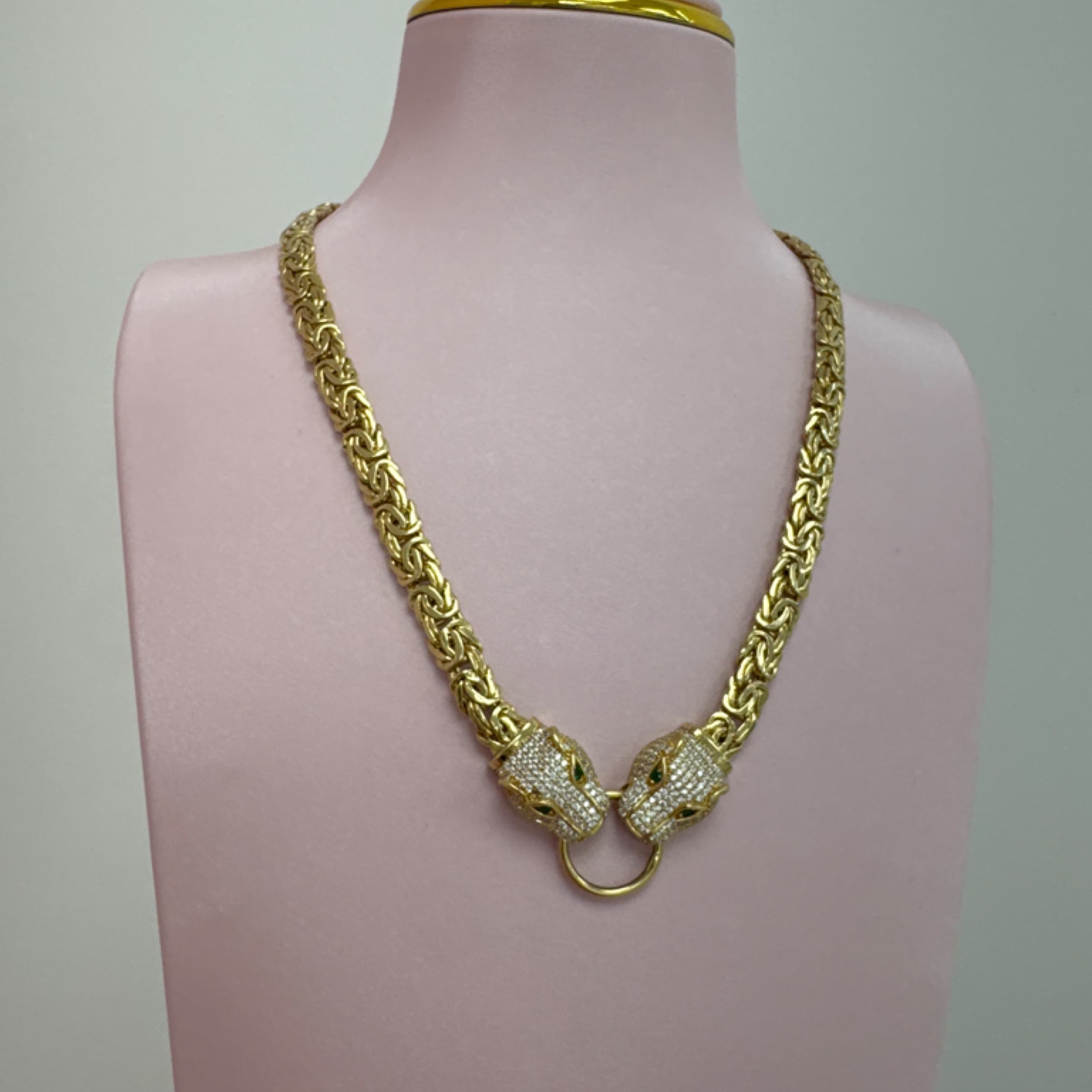 Byzantine choker of two panther heads 7mm 14KT