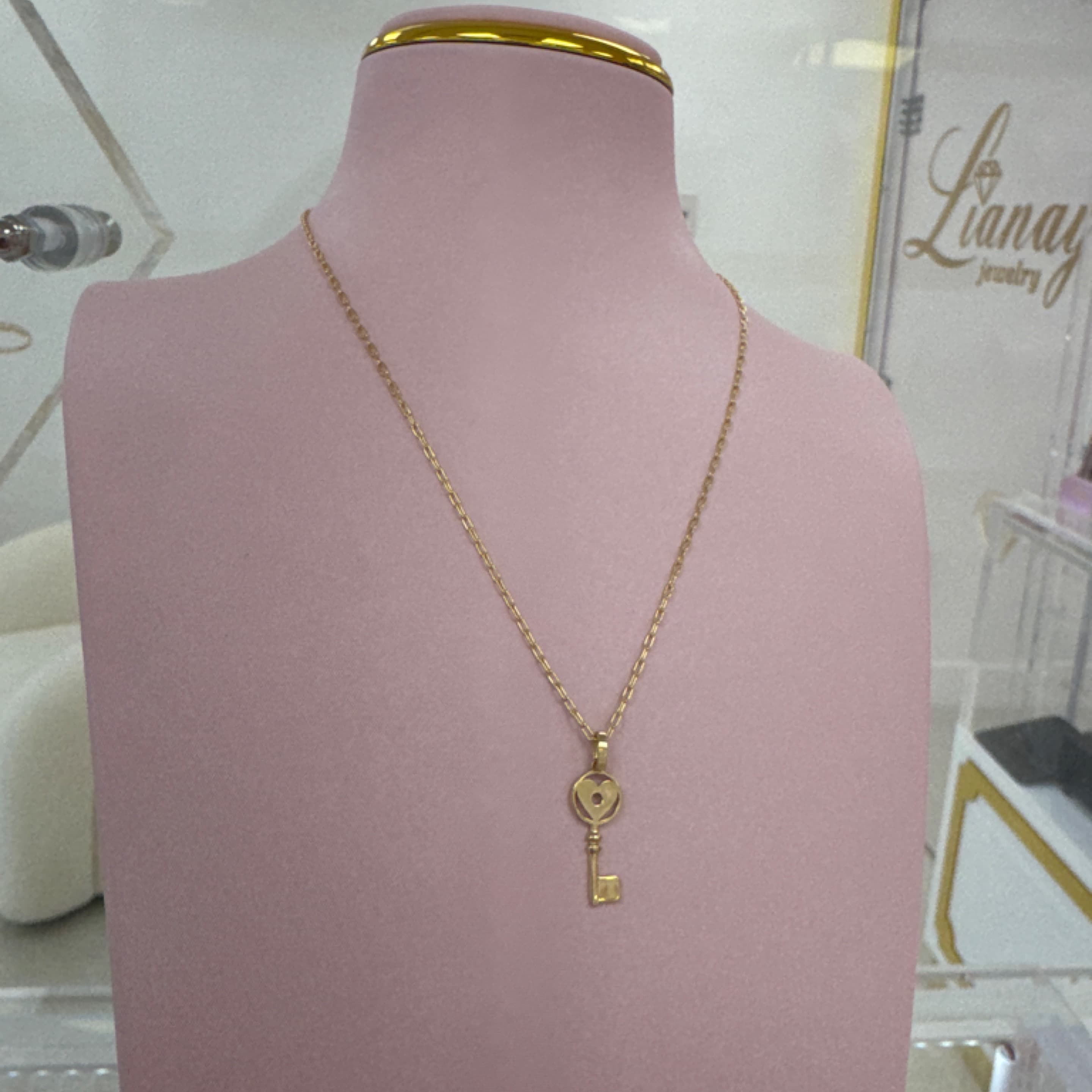 Paper clip chain & Key heart pendant 14KT