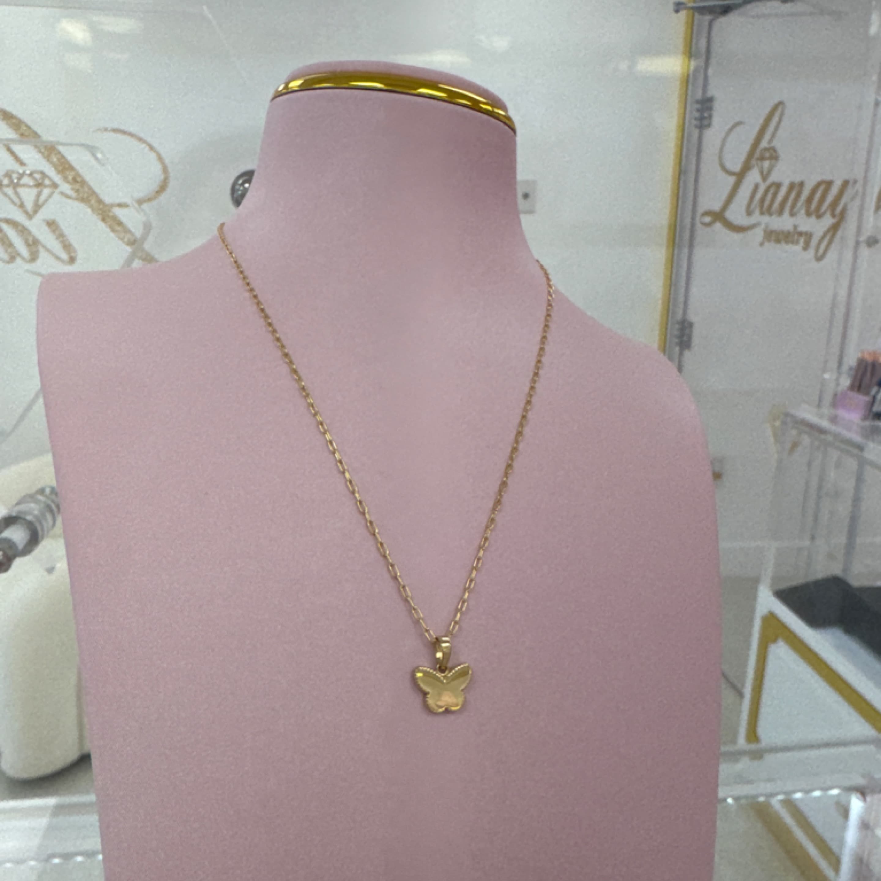 Paper clip chain & butterfly plain pendant 14KT