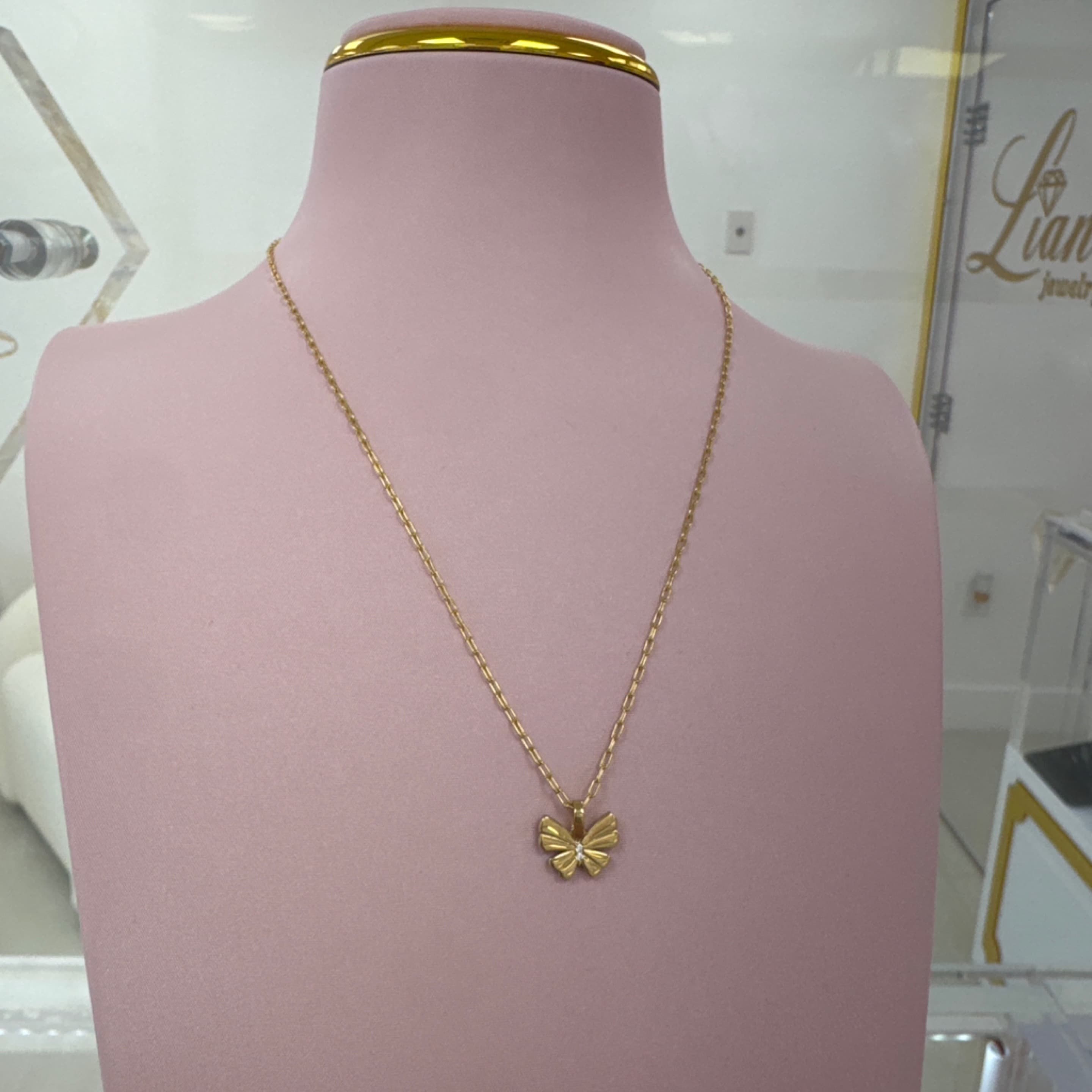 Paper clip chain & butterfly bow pendant 14KT