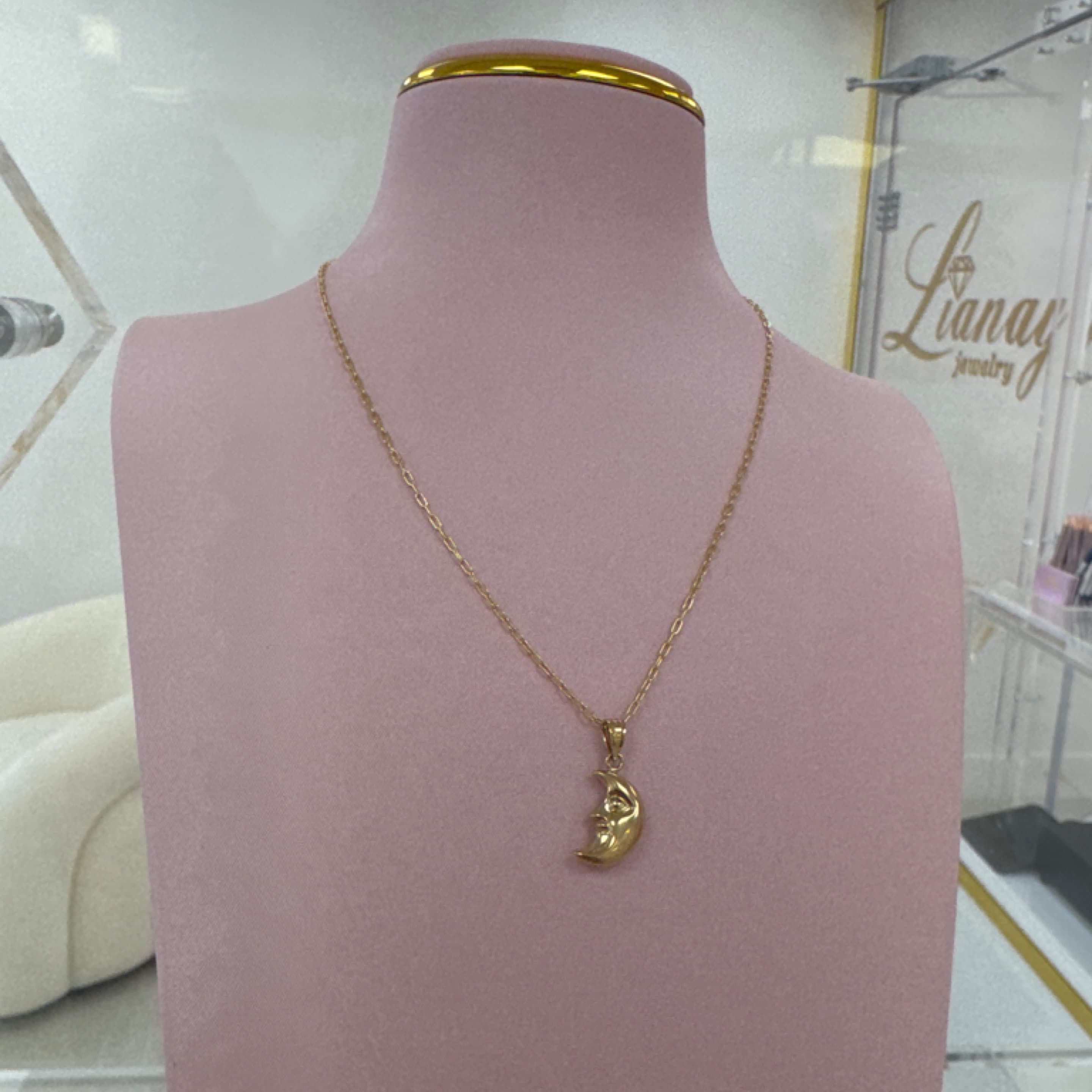 Paper clip chain $ moon pendant 14KT