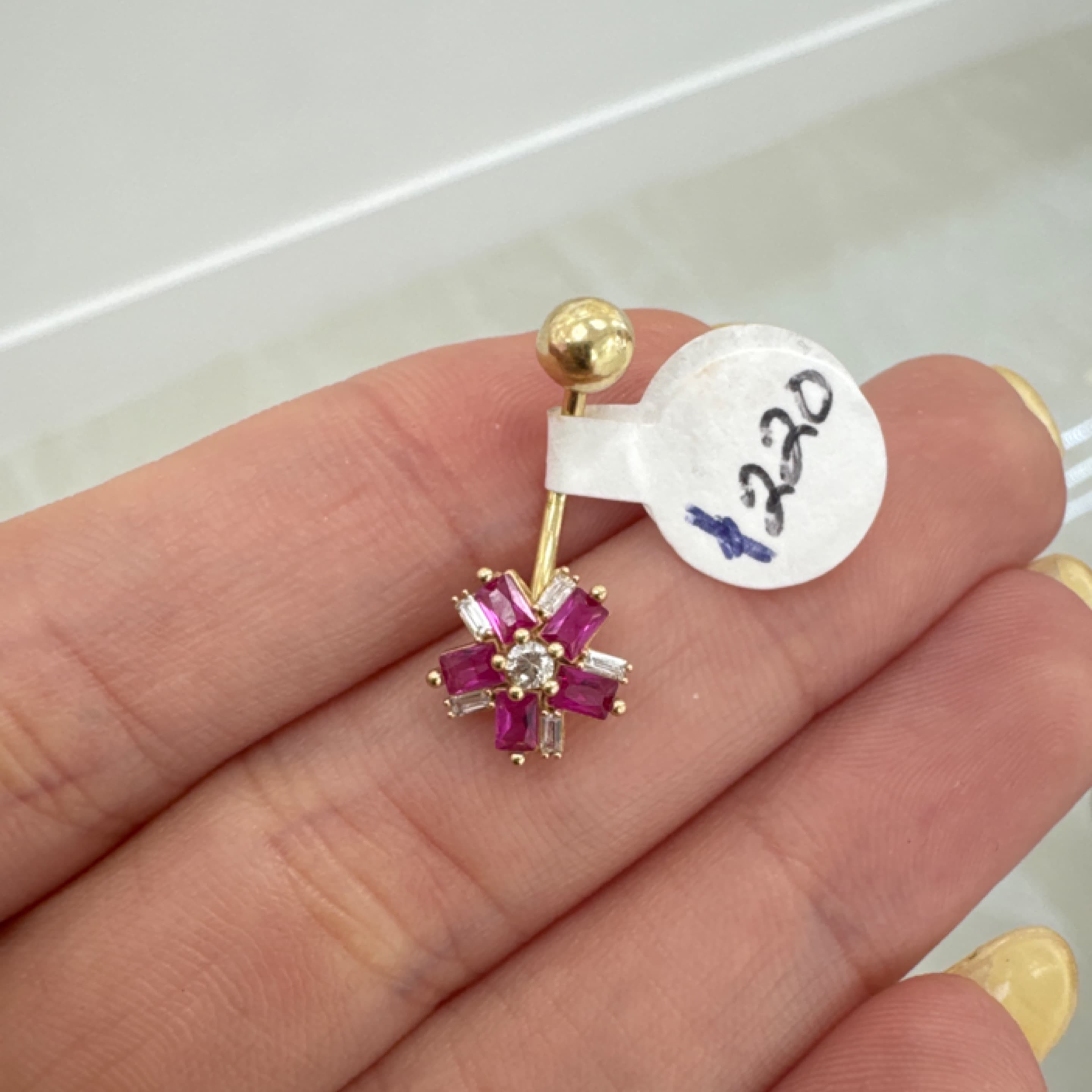 Pink flower piercing 14KT