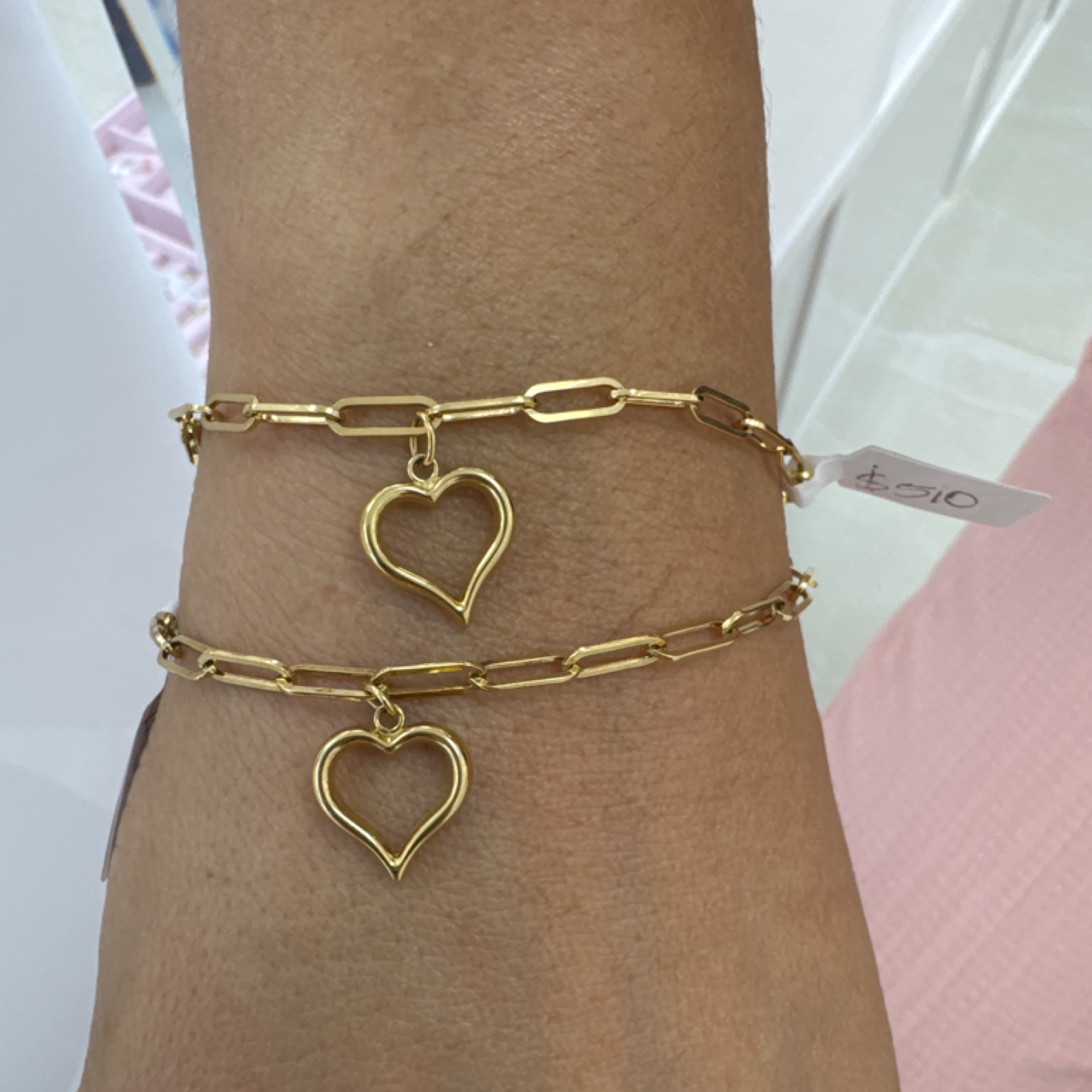 Paper clip bracelet heart pendant 10KT
