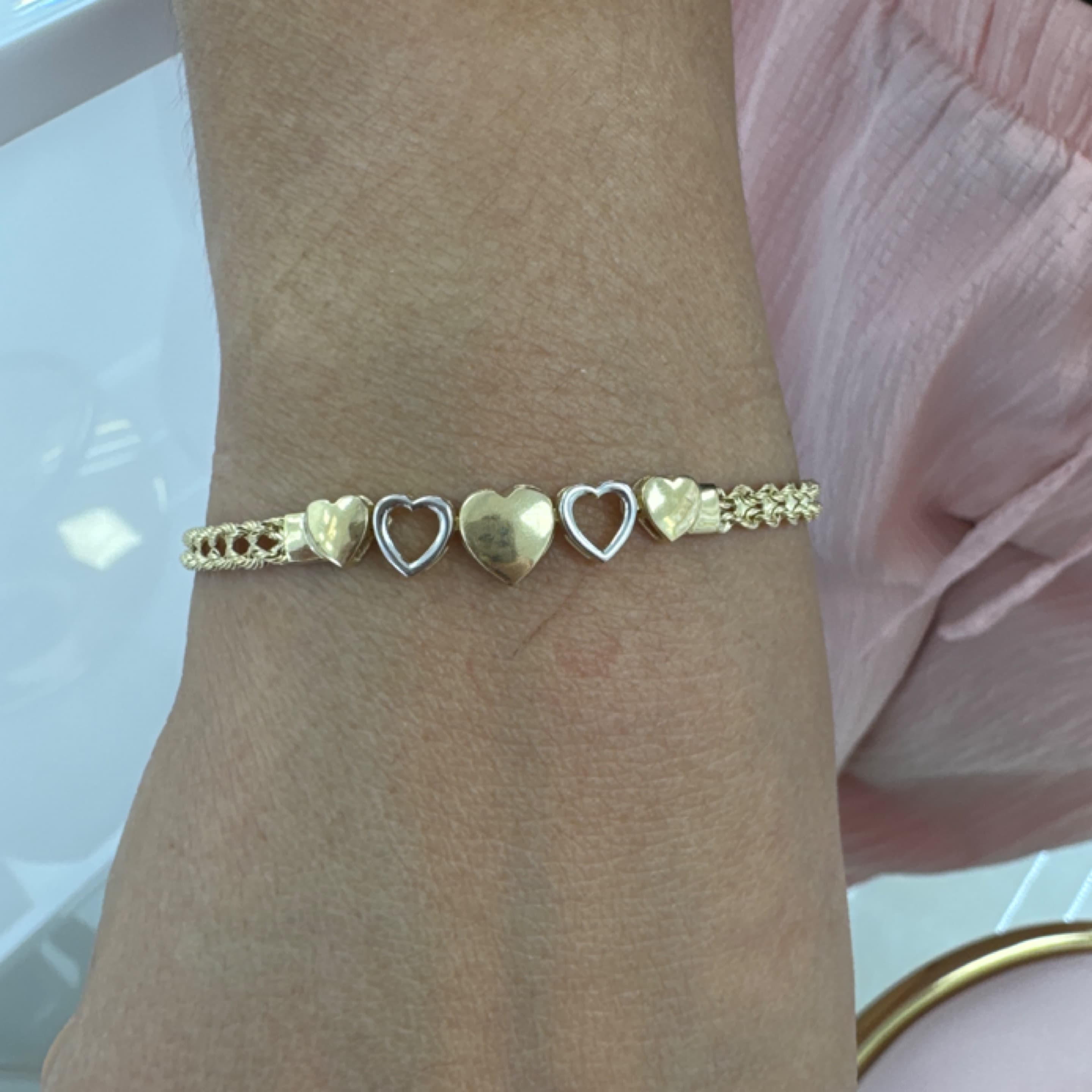 Hearts rope style bracelet 4.5mm 10KT
