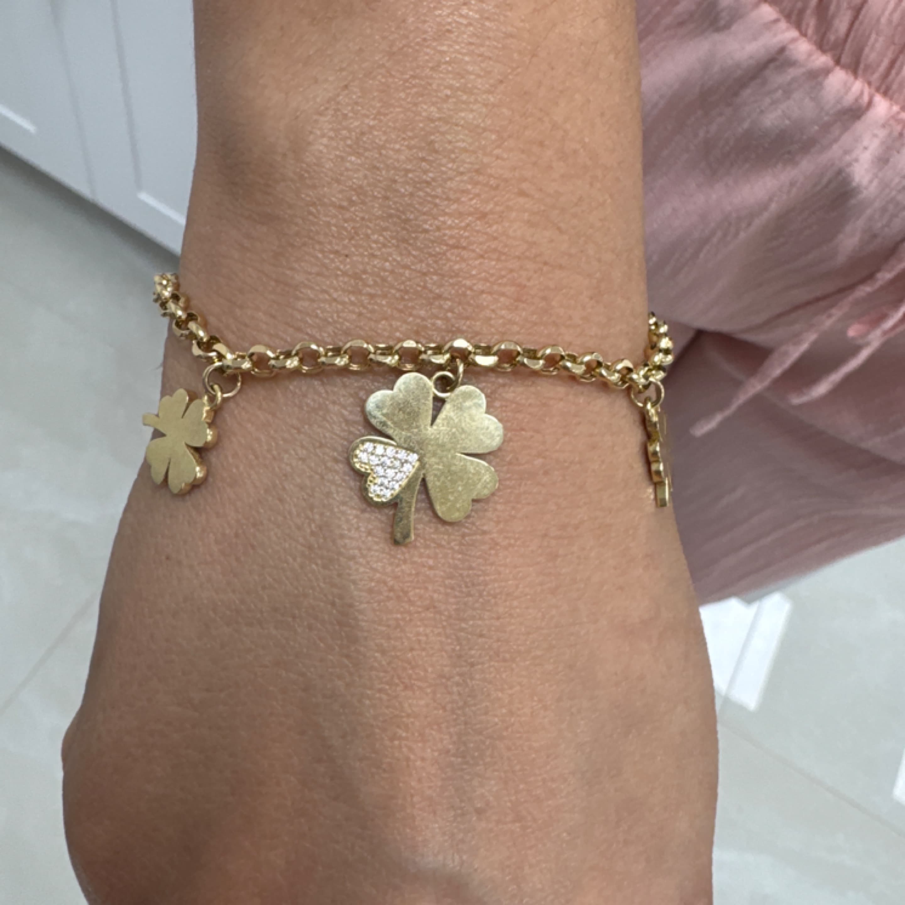 Rolo trébol pendants bracelet 14KT