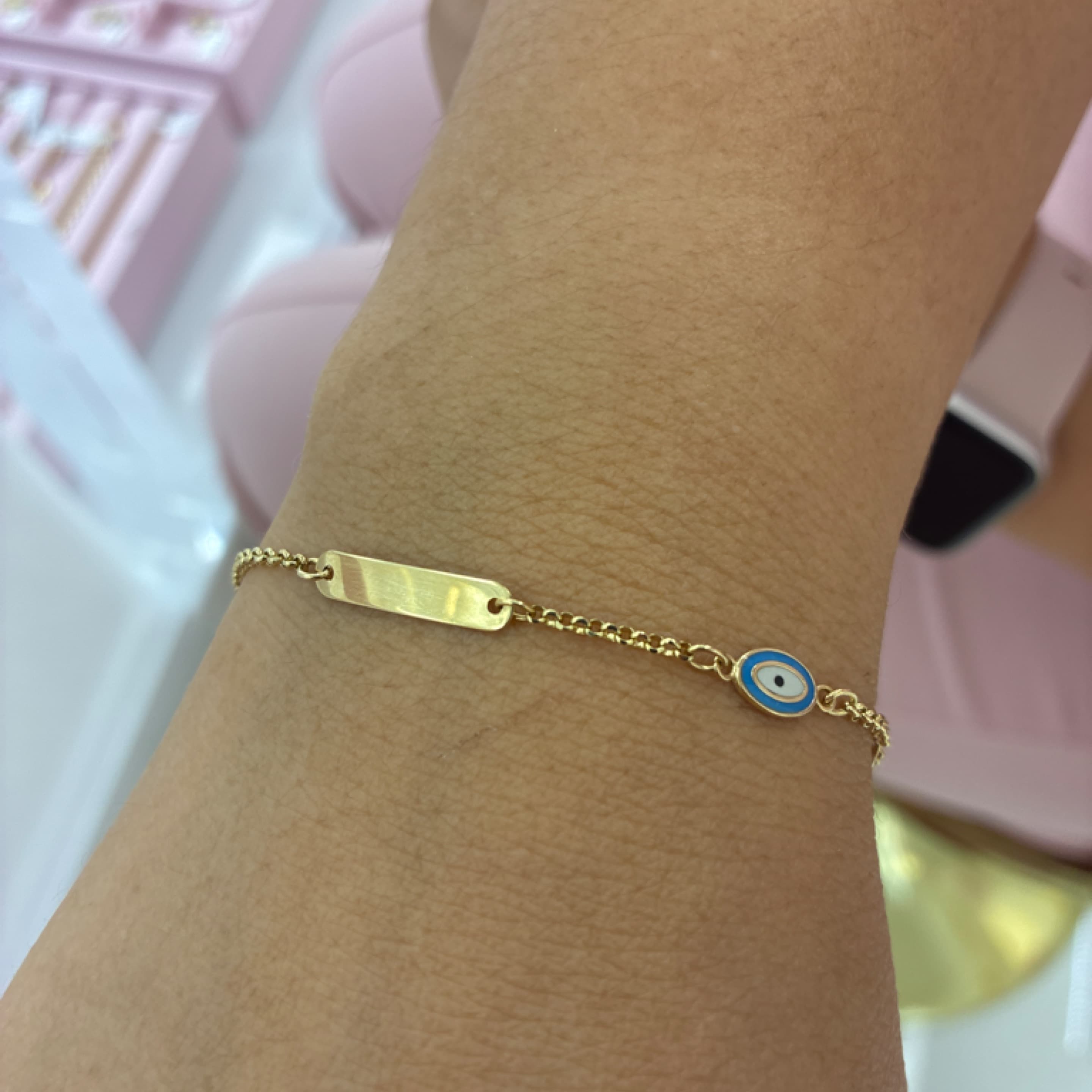 Rolo baby bracelet with Turkish eye 14KT