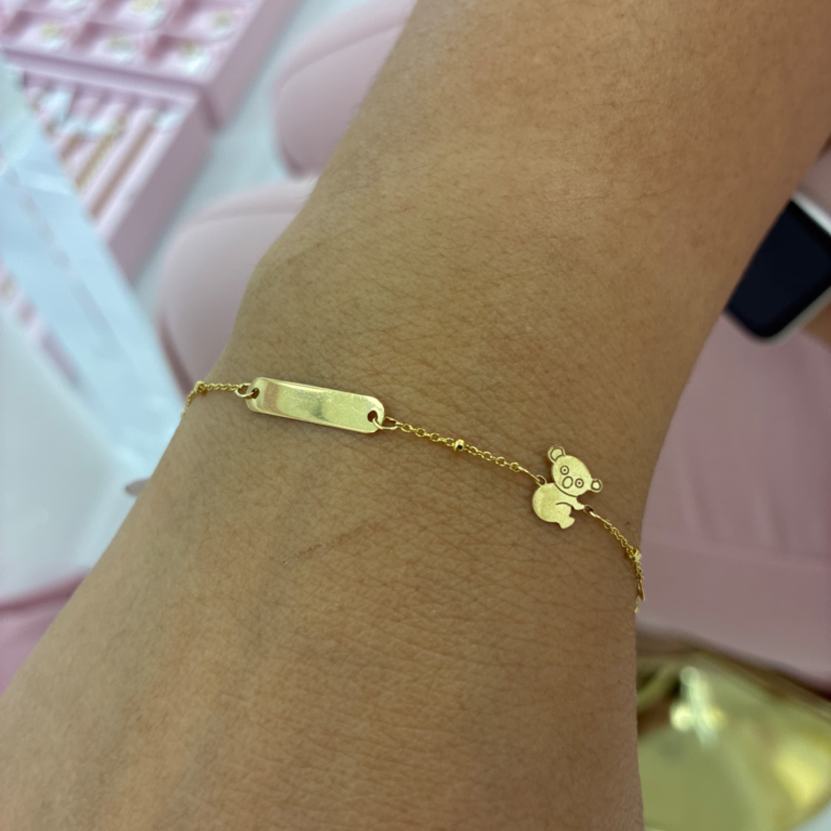 Baby bracelet with balls and bear 14KT