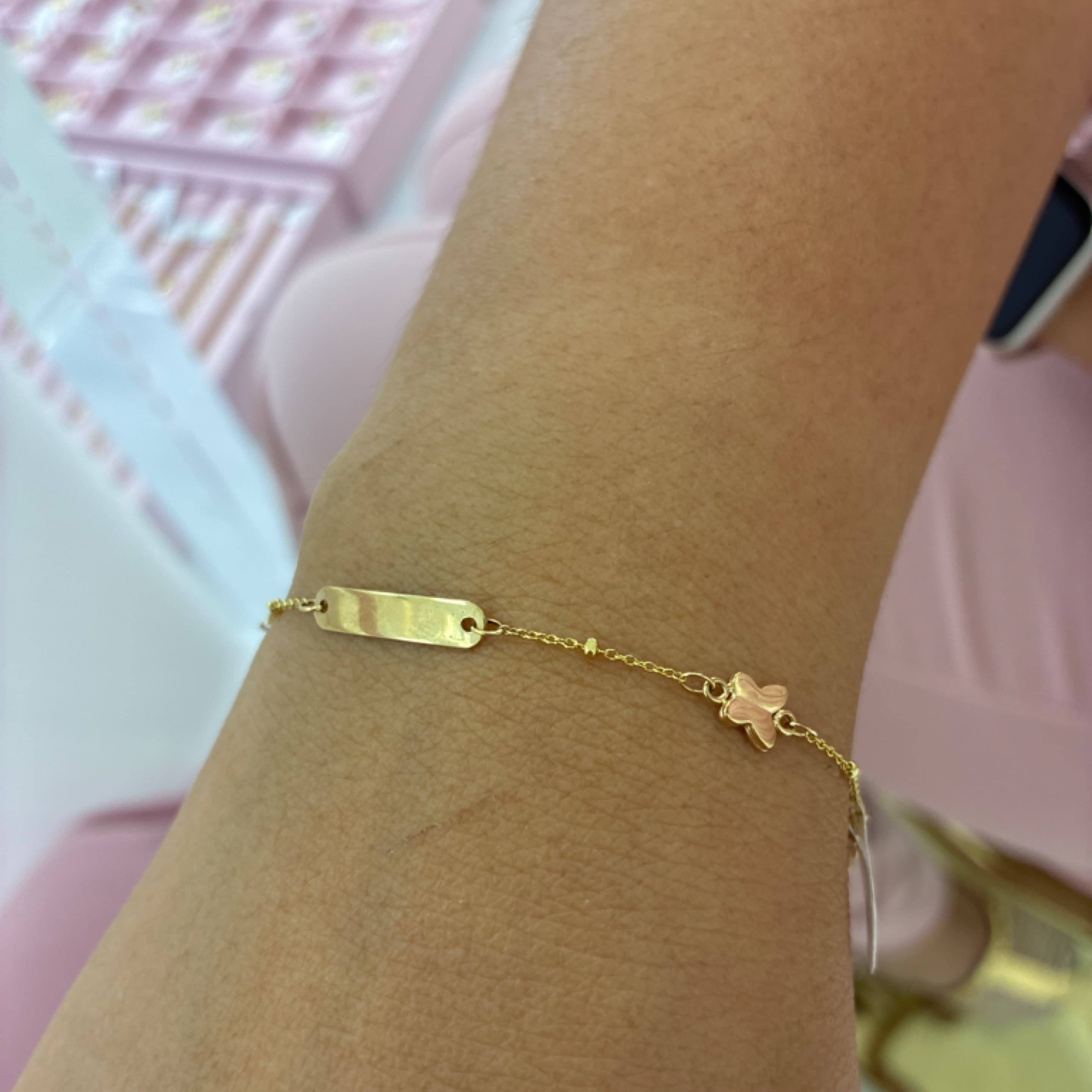 Baby bracelet with bullets and butterflies 14KT