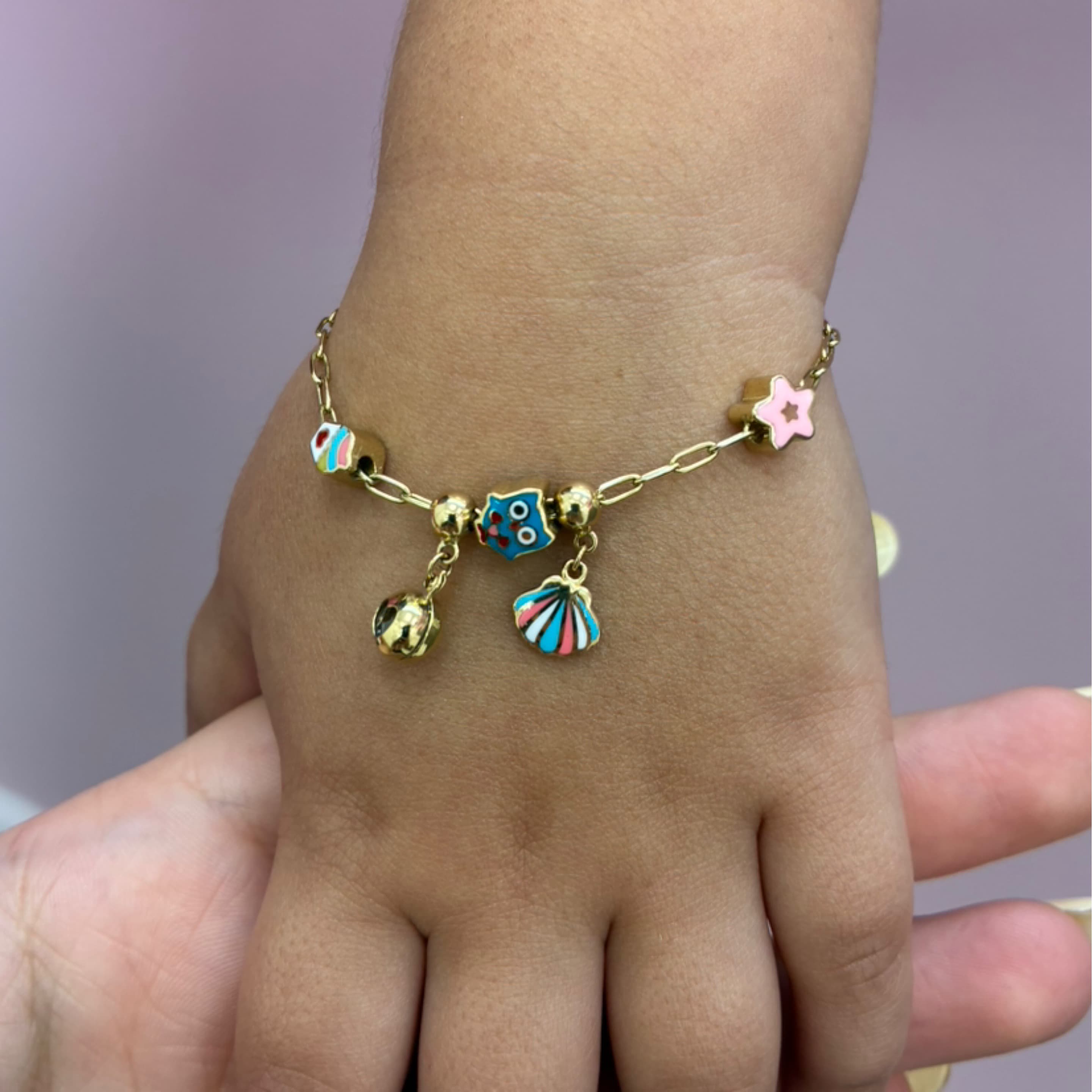 Paper clip baby bracelet & charms 14KT