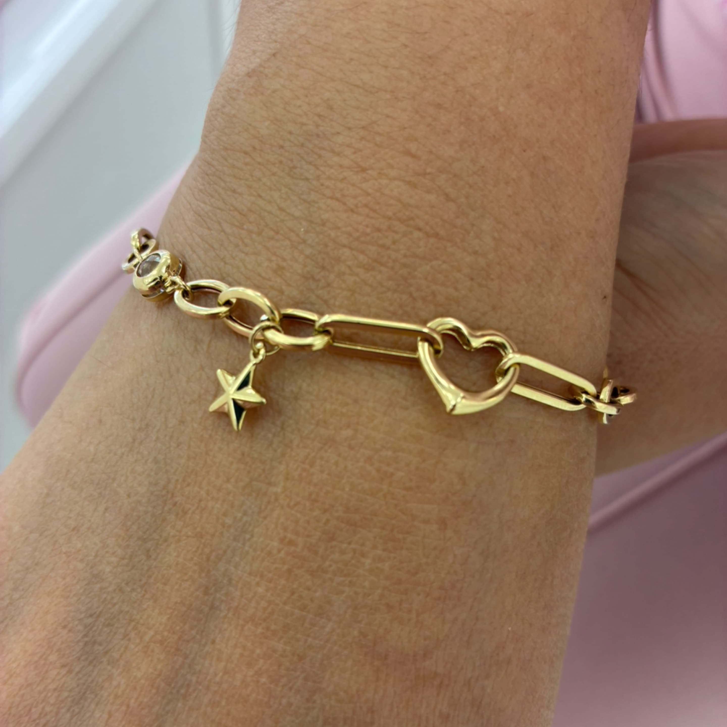 Paper clip bracelet with pendant 14KT