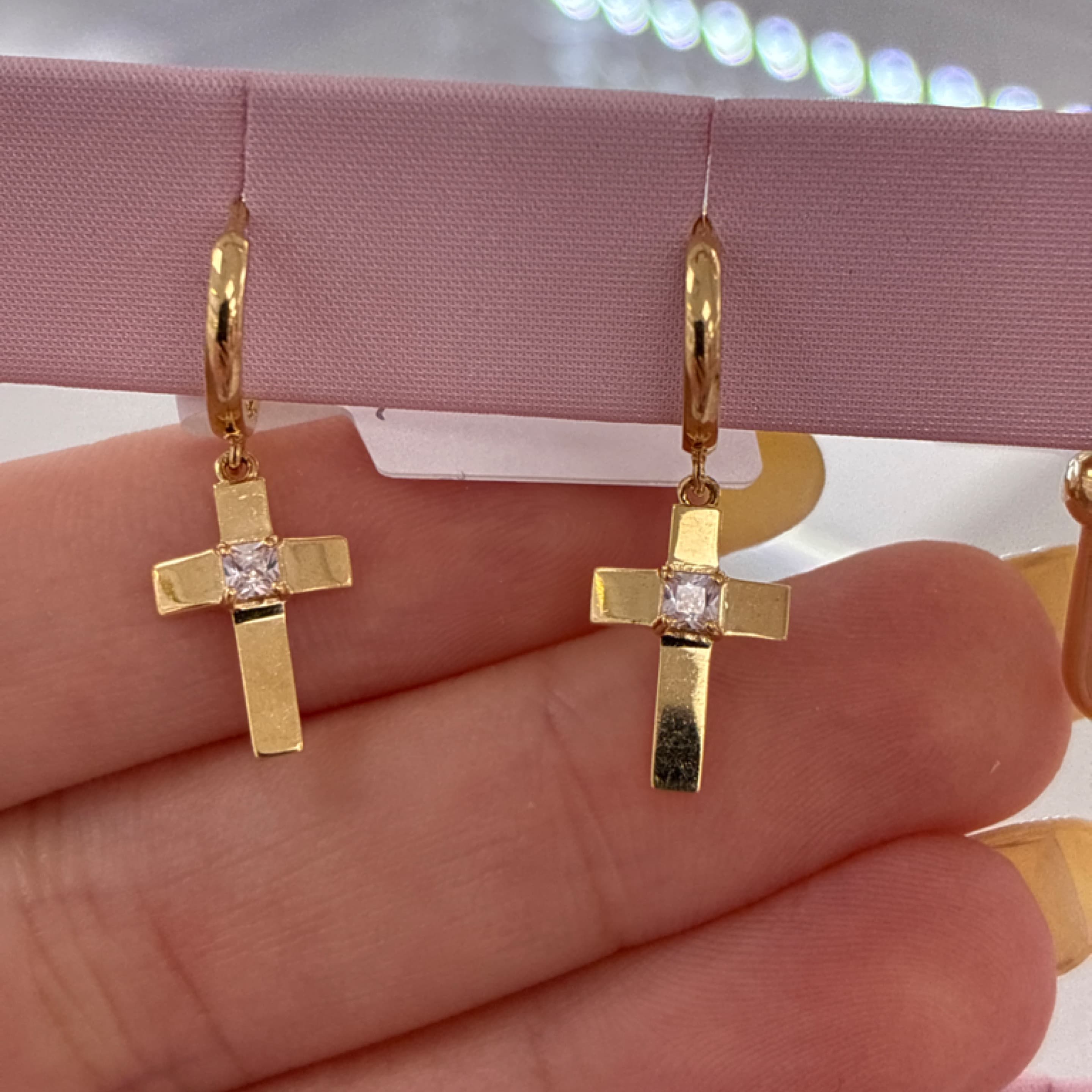 Hoop with cross pendant 14KT