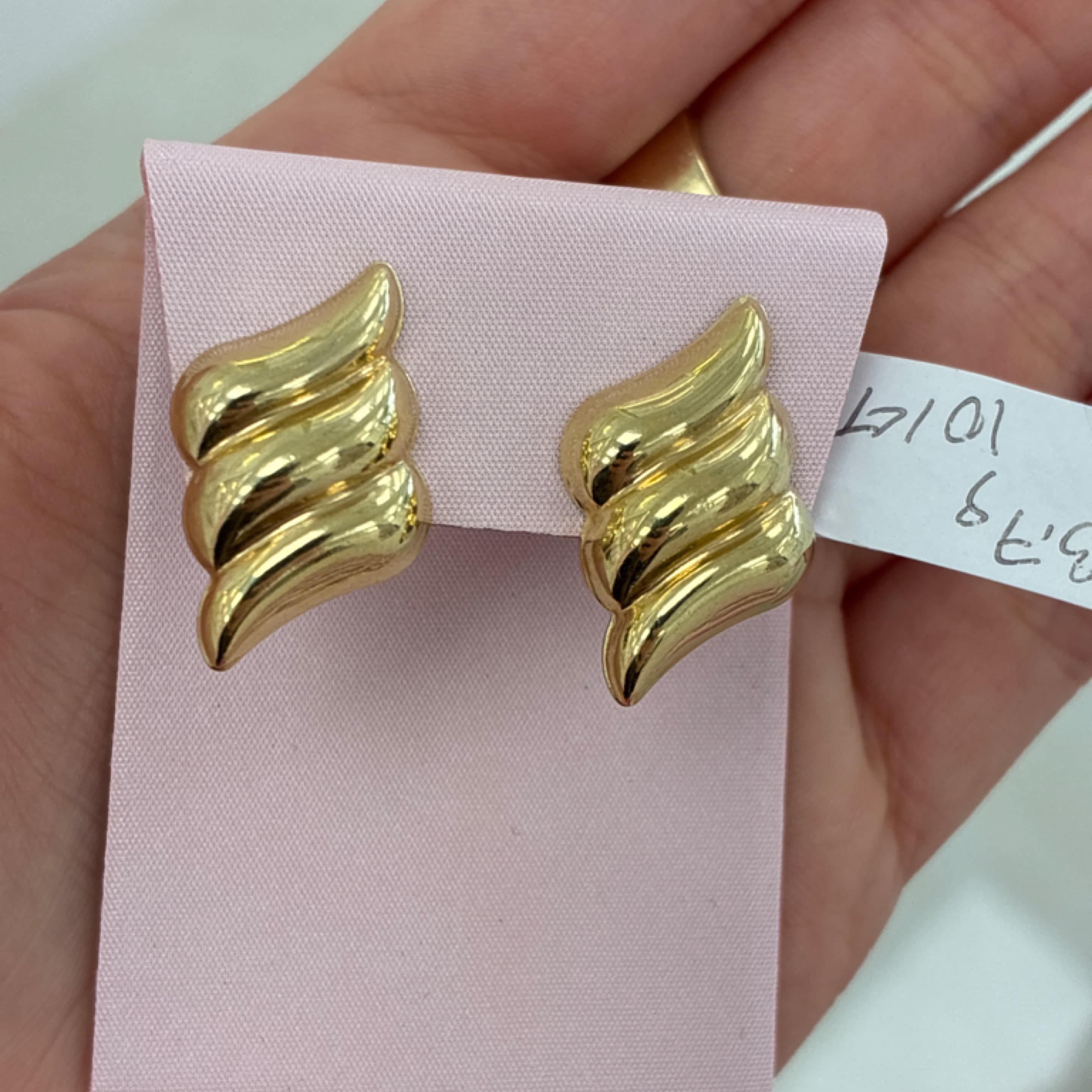 Elegant earrings and plain omega closure 10KT
