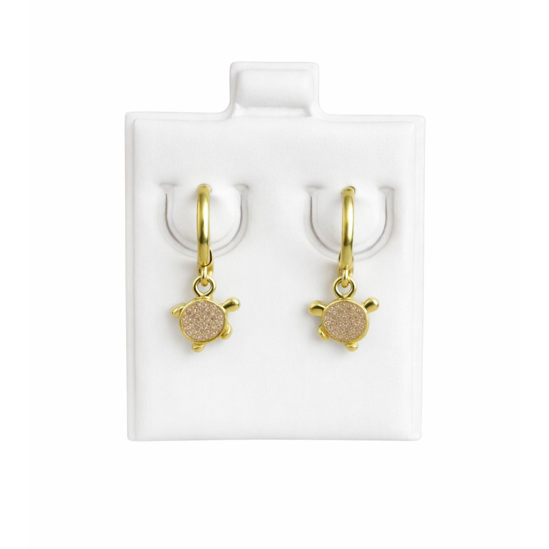 14K Gold Turtle Charm Drop Earrings
