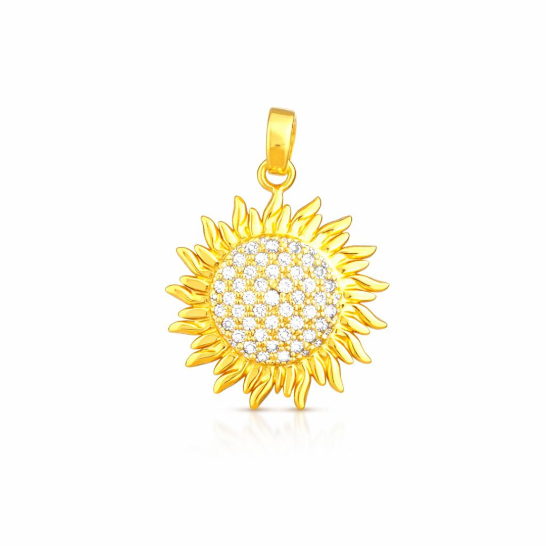 14K Gold Sunburst Pendant with Pavé Stones