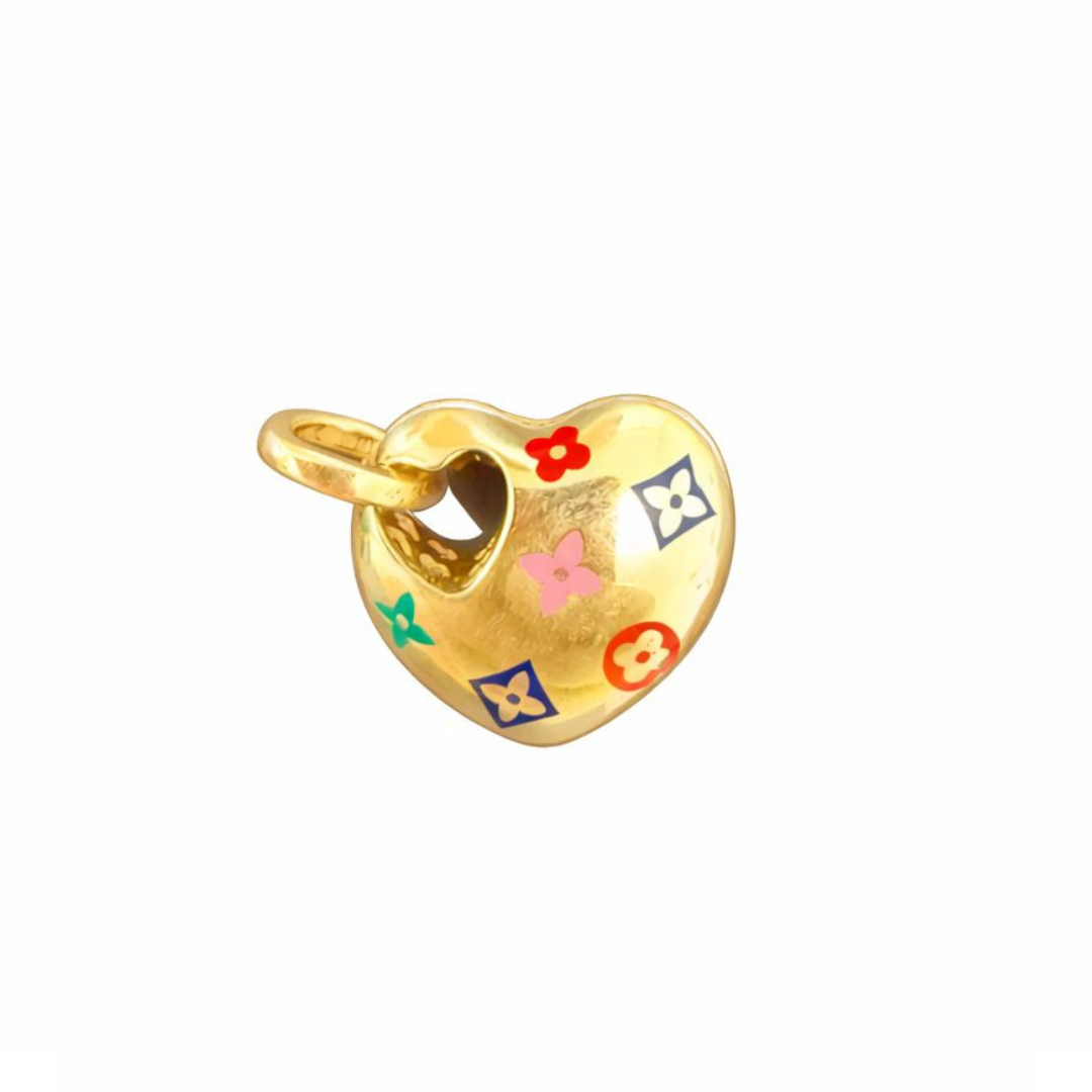 14K Gold Multicolor Heart Charm Pendant