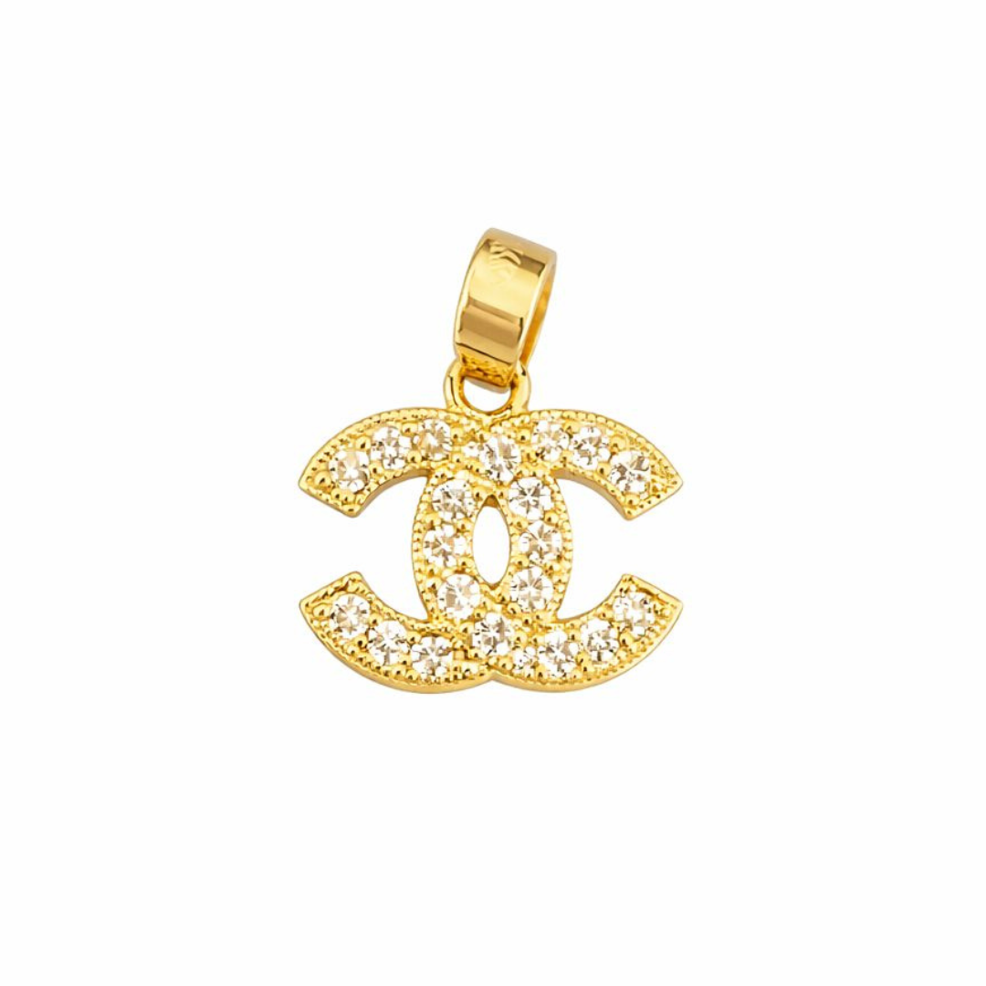 14K Gold Double-C Pavé Stone Pendant