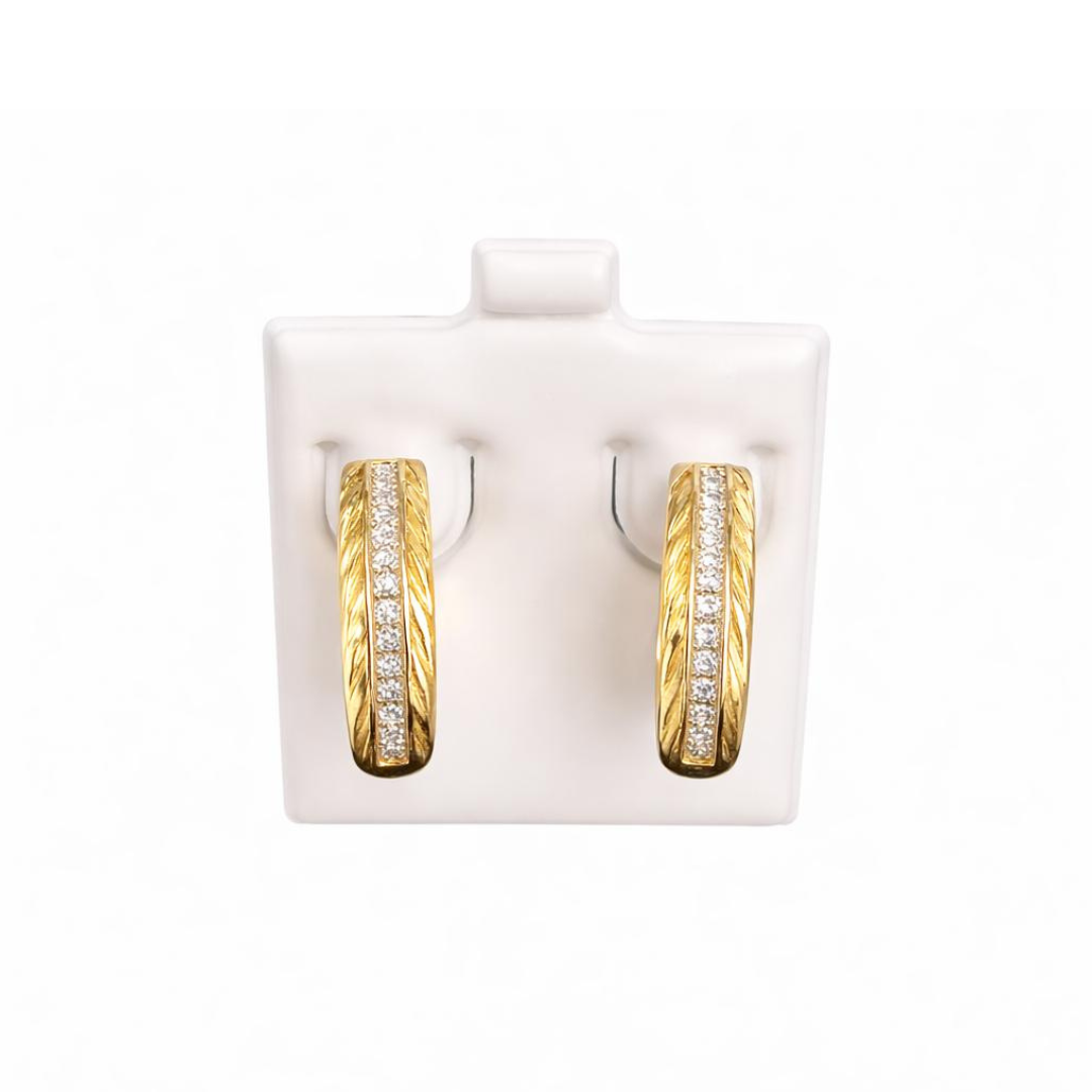 14K Gold Half Hoop Earrings with Pavé Stones